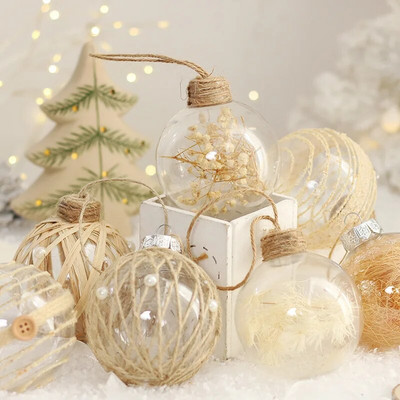 6 kom 8 cm ručno rađena lanena prozirna PET božićna kuglica Božićno drvce Viseći privjesak za dom Navidad Dekoracija Poklon za Novu 2024.