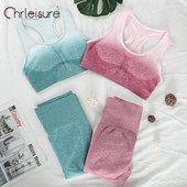 CHRLEISURE Seamless jóga szett női edzés sportruházat edzőterem Fitness Crop felső magas derekú leggings + sport melltartó sportruhák