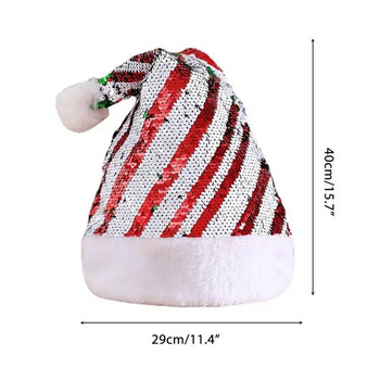 Коледна шапка с блясък Дядо Коледа Коледа Двустранни шапки с пайети за Нова година Navidad Хелоуин Орнаменти Ивица