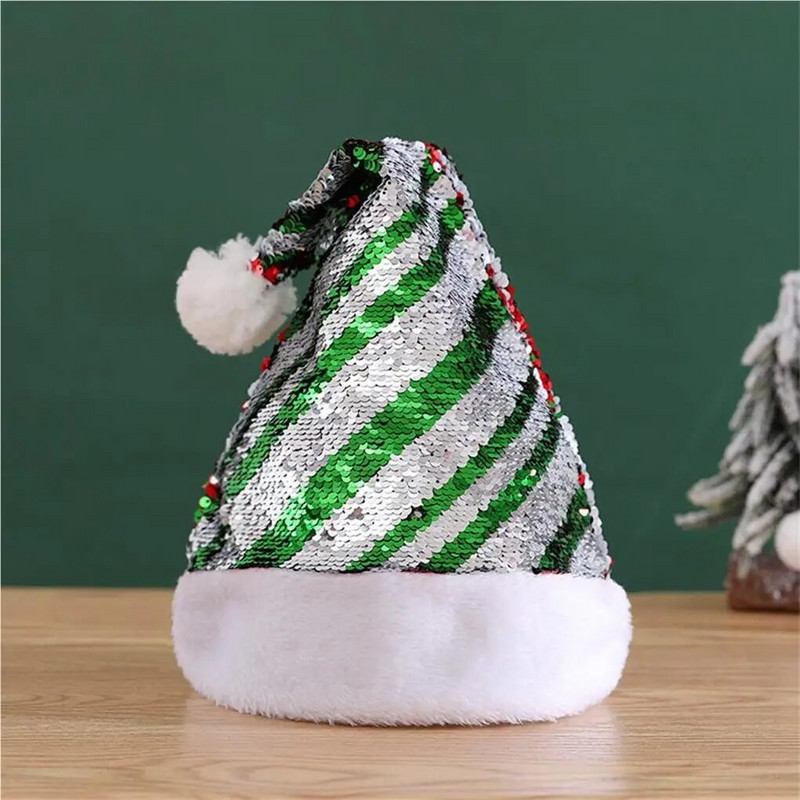 Kalėdų skrybėlė Blizganti Kalėdų Senelis Kalėdų dvipusis blizgučiais galvos apdangalas Naujiesiems metams Navidad Halloween Ornaments Stripe