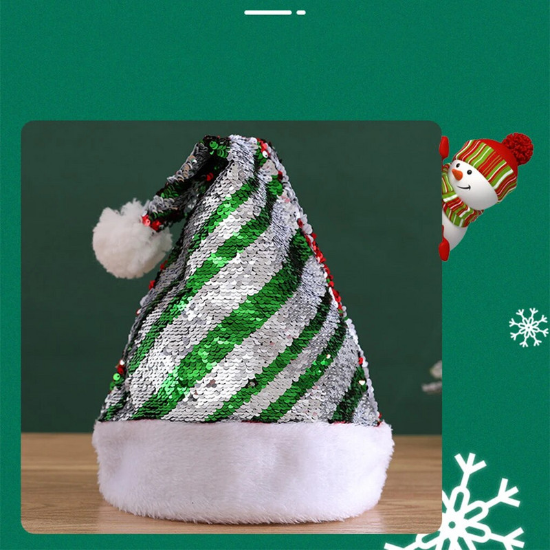 Kalėdų skrybėlė Blizganti Kalėdų Senelis Kalėdų dvipusis blizgučiais galvos apdangalas Naujiesiems metams Navidad Halloween Ornaments Stripe