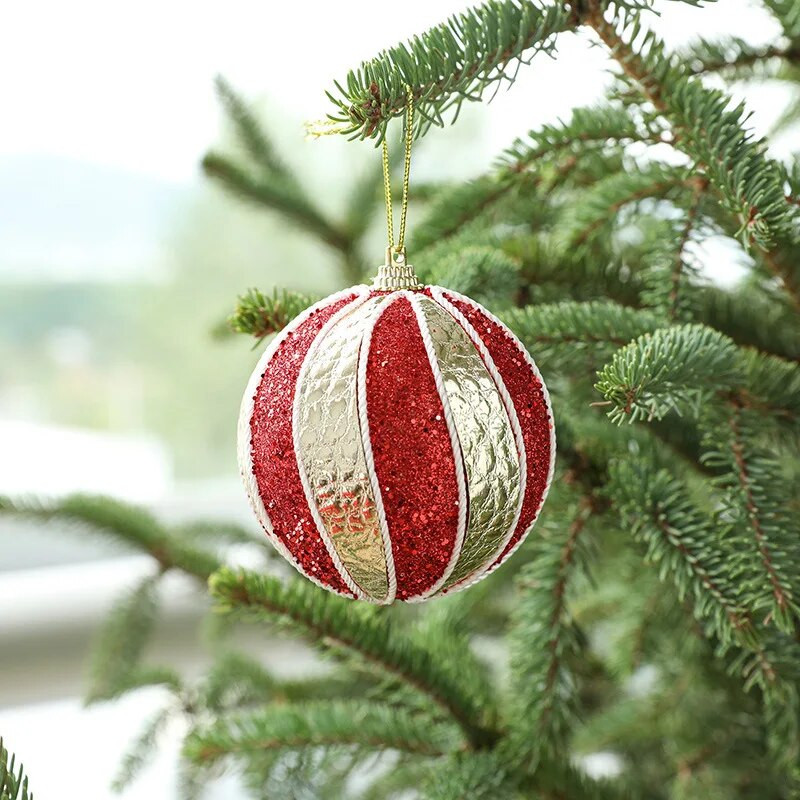 Božićna kuglica 8 cm ukras za božićno drvce viseća šarena kuglica zlatno prugasta božićna ukrasna kuglica aranžman božićni ukrasi