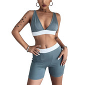 Novi ljetni jednobojni set od 2 komada za 2022. Ženska ležerna odjeća Fitness Yoga Sportsko odijelo Trenirka Prsluk Crop Top + biciklističke kratke hlače Ulična odjeća