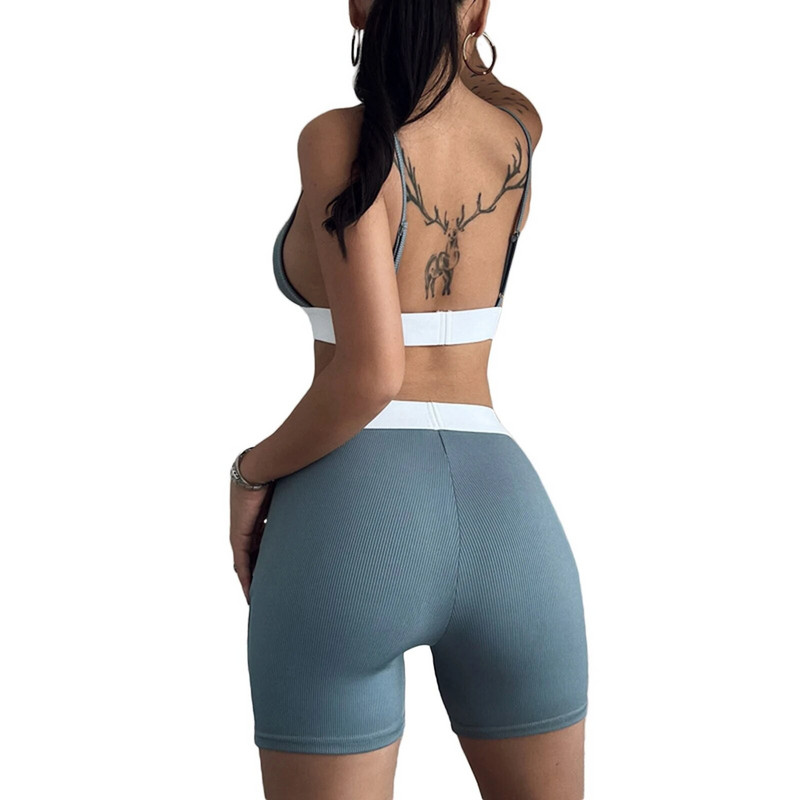 Novi ljetni jednobojni set od 2 komada za 2022. Ženska ležerna odjeća Fitness Yoga Sportsko odijelo Trenirka Prsluk Crop Top + biciklističke kratke hlače Ulična odjeća