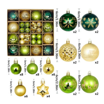 Kuglica za božićno drvce 44 komada oslikana kutija posebnog oblika 3-6 cm set božićnih ukrasa Blagdanska galvanizirana kuglica privjesak