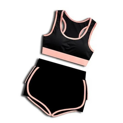 Σετ προπόνησης Γυμναστήριο Γυναικεία Αθλητικά Σετ γιόγκα Ρούχα γυμναστικής 2 τεμαχίων T-shirt για τρέξιμο Αθλητικό σουτιέν Φορέστε κολάν γιόγκα αθλητική στολή