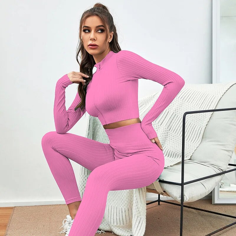 2TK Õmblusteta joogakomplekt Naiste spordirõivad pikkade varrukatega säärised jõusaaliülikond Fitnessi jaoks Spordikomplektid Naiste treeningriided Riietused