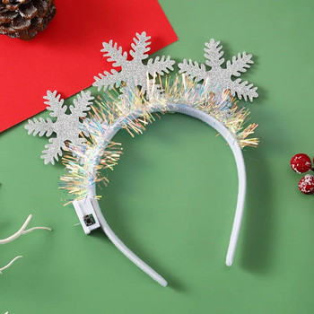 Коледна лента за коса Светеща патерица лента за глава Коледно дърво Снежинка лента за коса Еленов рог Мигаща светлина Шапки Весела Коледа Подарък