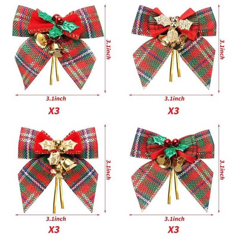 Ziemassvētku bantīte ar zvaniņu Ziemassvētku eglītes kulonu dāvanu kastītes dekors Roku darbs Ziemassvētku bantīte 2024. gada Jaungada mājas ballīšu rotājumu piederumi