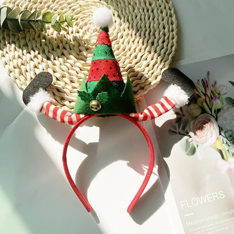 Ziemassvētku Elfa kāju galvas saite Snowflake karikatūra Ziemassvētku cepure galvassega Noel Navidad Hair Band Priecīgus Ziemassvētku dāvanu matu dekors