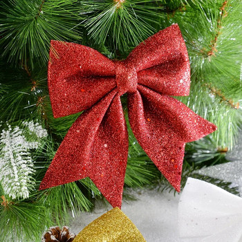 Μεγάλοι φιόγκοι Κόκκινο χρυσό αστραφτερό χριστουγεννιάτικο παπιγιόν Χριστουγεννιάτικο δέντρο Κρεμαστά στολίδια Χριστουγεννιάτικα στολίδια Χριστουγεννιάτικη γιορτινή γιορτή γάμου