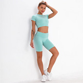 2Pcs Žensko sportsko odijelo Komplet za teretanu Crop Top Bešavne kratke hlače Sklekovi Odjeća za vježbanje Trčanje Odjeća za teretanu Atletsko sportsko odijelo Set za jogu