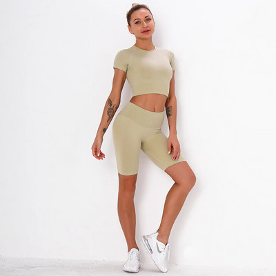 2Pcs Žensko sportsko odijelo Komplet za teretanu Crop Top Bešavne kratke hlače Sklekovi Odjeća za vježbanje Trčanje Odjeća za teretanu Atletsko sportsko odijelo Set za jogu