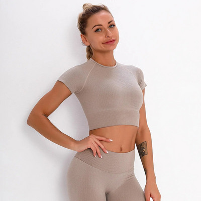 2Pcs Žensko sportsko odijelo Komplet za teretanu Crop Top Bešavne kratke hlače Sklekovi Odjeća za vježbanje Trčanje Odjeća za teretanu Atletsko sportsko odijelo Set za jogu