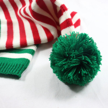 Коледен елф Шапка на Дядо Коледа Плетена шапка с плетена шапка с червена зелена хоризонтална ивица Весела Коледа Подарък за възрастни Честита Нова Година 2024