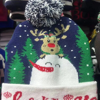LED коледна шапка Светеща плетена шапка с шапка Топла шапка с шапка Зимни шапки Коледни шапки Цветни мигащи парти консумативи