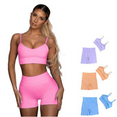 Bešavni ženski komplet za jogu Sportska odjeća za vježbanje Kratke hlače za teretanu Sportski grudnjak Kompleti za vježbanje Ženska odjeća Legginsy Push Up Hlače Odijela