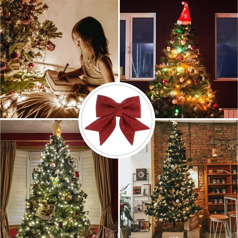 4db karácsonyi arany por masni karácsonyfa nyomtatott masni díszek karácsonyi csillogó szalag masni karácsonyfadíszek