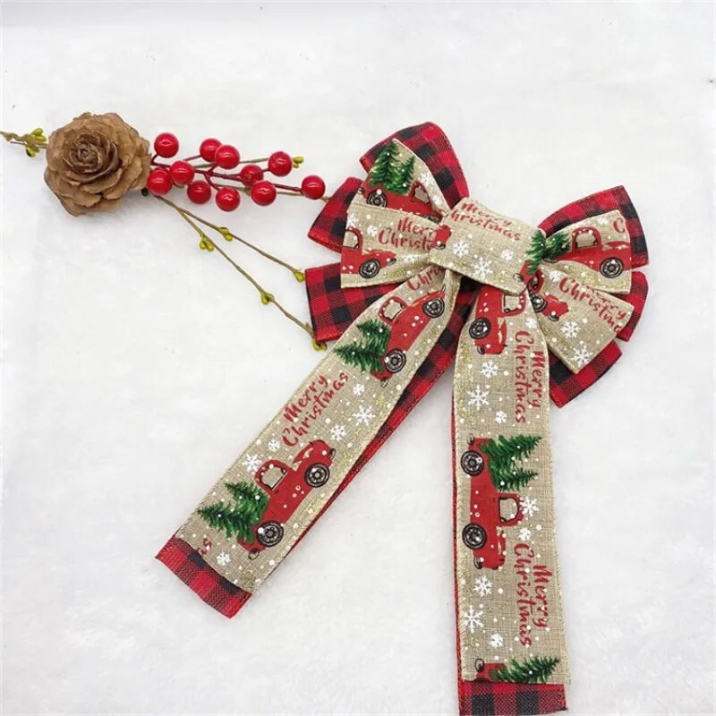 Jõulukaar kunstkanep Must-valge ruuduline vibukanep suur liblikas jõulukaunistustega peakatted