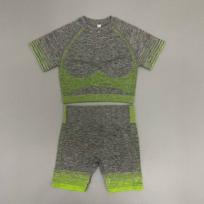 Zökkenőmentes női 2/3/5db jóga szett Futó tornatermi edzés rövid ujjú+felső sport+leggings+rövidnadrág+melltartó Fitness Suit jógaruha