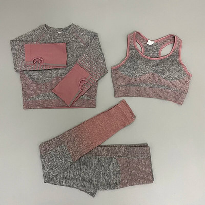 Zökkenőmentes női 2/3/5db jóga szett Futó tornatermi edzés rövid ujjú+felső sport+leggings+rövidnadrág+melltartó Fitness Suit jógaruha