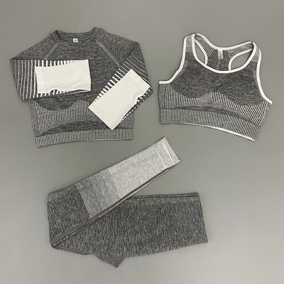 Zökkenőmentes női 2/3/5db jóga szett Futó tornatermi edzés rövid ujjú+felső sport+leggings+rövidnadrág+melltartó Fitness Suit jógaruha