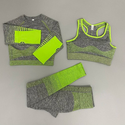 Zökkenőmentes női 2/3/5db jóga szett Futó tornatermi edzés rövid ujjú+felső sport+leggings+rövidnadrág+melltartó Fitness Suit jógaruha