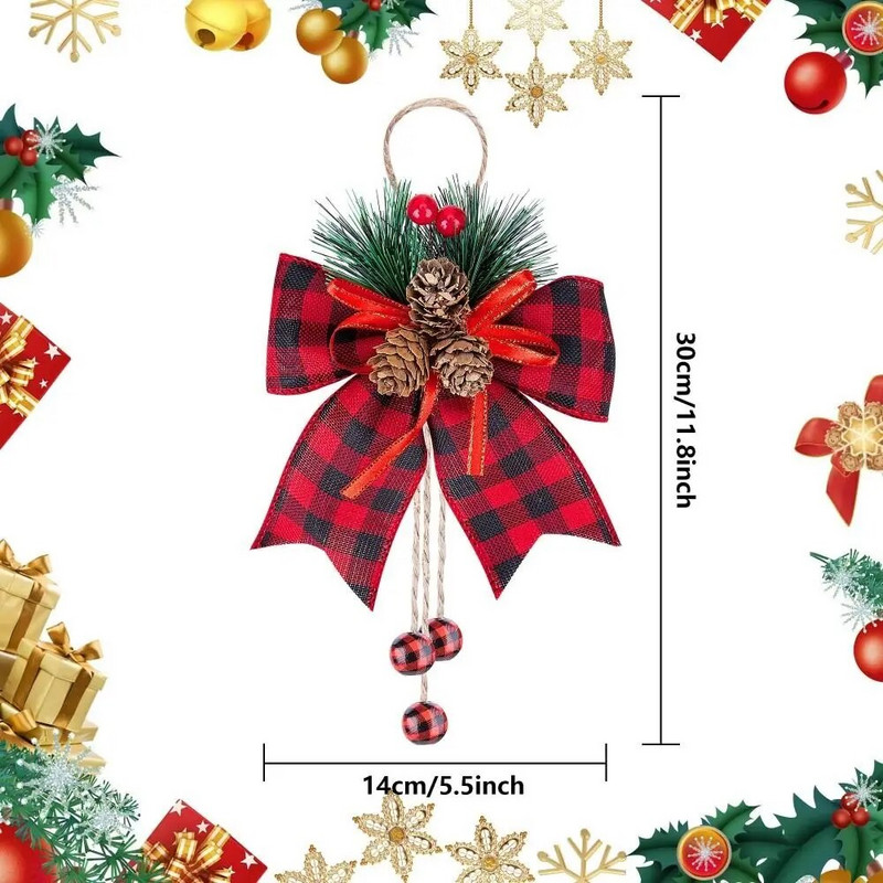 2 komada crveno crne karirane božićne mašne s vrpcama Ukrasi za drvce Svjetlucave svjetlucave mašne Poklon mašne Rukotvorine na drvcu