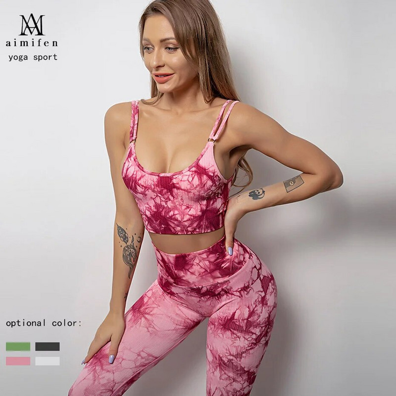 Bezšuvju sieviešu jogas komplekts treniņam Sporta bikses Krūšturis Uzvalki Fitness Formējoši legingi Sieviešu push up ar augstu vidukli Skriešanas bikses Zeķubikses