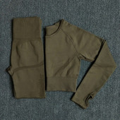 Bezšuvju Sieviešu Jogas Komplekts Sporta Apģērbs Fitnesa Apģērbs Dobs Apgriezts krekls ar augstu vidukli Sporta zāles legingi Sporta tērps