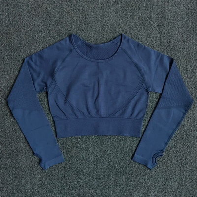 Bezšuvju Sieviešu Jogas Komplekts Sporta Apģērbs Fitnesa Apģērbs Dobs Apgriezts krekls ar augstu vidukli Sporta zāles legingi Sporta tērps