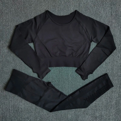 Bezšuvju Sieviešu Jogas Komplekts Sporta Apģērbs Fitnesa Apģērbs Dobs Apgriezts krekls ar augstu vidukli Sporta zāles legingi Sporta tērps