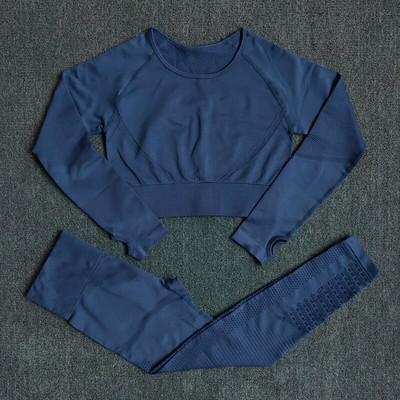 Bezšuvju Sieviešu Jogas Komplekts Sporta Apģērbs Fitnesa Apģērbs Dobs Apgriezts krekls ar augstu vidukli Sporta zāles legingi Sporta tērps