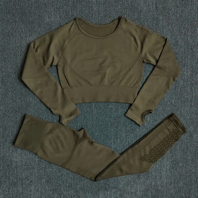 Bezšuvju Sieviešu Jogas Komplekts Sporta Apģērbs Fitnesa Apģērbs Dobs Apgriezts krekls ar augstu vidukli Sporta zāles legingi Sporta tērps