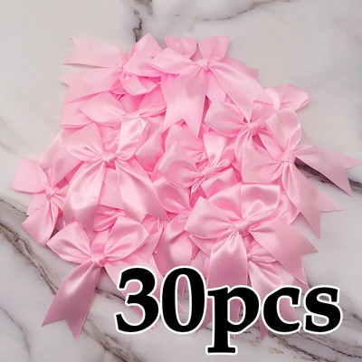 (30 kom./pakiranje) 12*7cm svježe ružičaste mašne s vrpcama Male veličine satenske mašne s vrpcom Cvjetni rukotvorinski ukrasi Ručni DIY ukrasi za zabavu