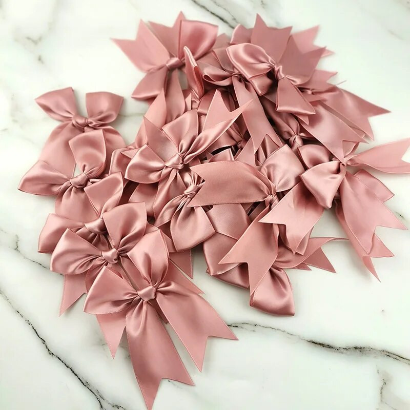(30 kom./pakiranje) 12*7cm svježe ružičaste mašne s vrpcama Male veličine satenske mašne s vrpcom Cvjetni rukotvorinski ukrasi Ručni DIY ukrasi za zabavu