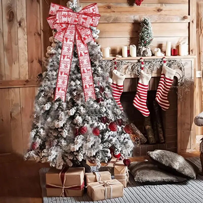 Velike mašne za božićno drvce od 54 cm. Ukrasi za vijenac za vijence DIY 2023. Sretan Božić Ukrasi za dom 2024. Nova godina lanena mašna
