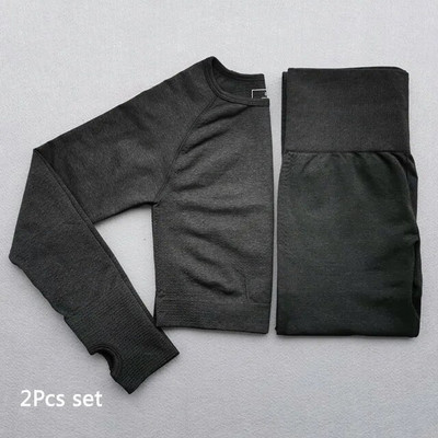 Ženski vitalni joga set dugih rukava Odjeća za vježbanje u teretani Fitness Crop Top + Energy Bešavne tajice visokog struka 2-dijelno sportsko odijelo