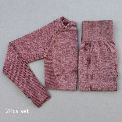 Ženski vitalni joga set dugih rukava Odjeća za vježbanje u teretani Fitness Crop Top + Energy Bešavne tajice visokog struka 2-dijelno sportsko odijelo