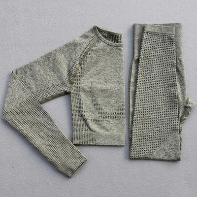 Ženski vitalni joga set dugih rukava Odjeća za vježbanje u teretani Fitness Crop Top + Energy Bešavne tajice visokog struka 2-dijelno sportsko odijelo