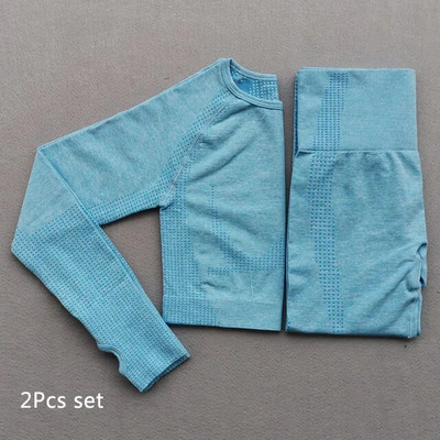 Ženski vitalni joga set dugih rukava Odjeća za vježbanje u teretani Fitness Crop Top + Energy Bešavne tajice visokog struka 2-dijelno sportsko odijelo