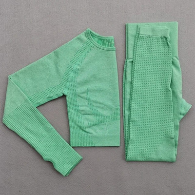 Ženski vitalni joga set dugih rukava Odjeća za vježbanje u teretani Fitness Crop Top + Energy Bešavne tajice visokog struka 2-dijelno sportsko odijelo