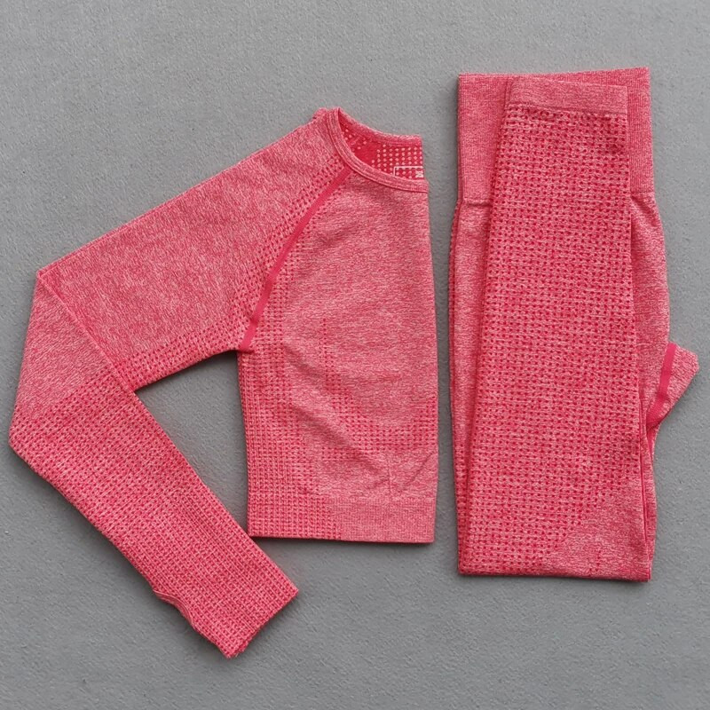 Ženski vitalni joga set dugih rukava Odjeća za vježbanje u teretani Fitness Crop Top + Energy Bešavne tajice visokog struka 2-dijelno sportsko odijelo