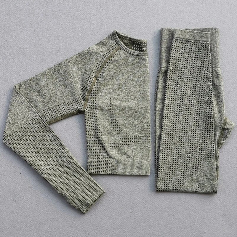 Ženski vitalni joga set dugih rukava Odjeća za vježbanje u teretani Fitness Crop Top + Energy Bešavne tajice visokog struka 2-dijelno sportsko odijelo