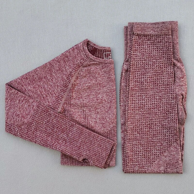 Ženski vitalni joga set dugih rukava Odjeća za vježbanje u teretani Fitness Crop Top + Energy Bešavne tajice visokog struka 2-dijelno sportsko odijelo