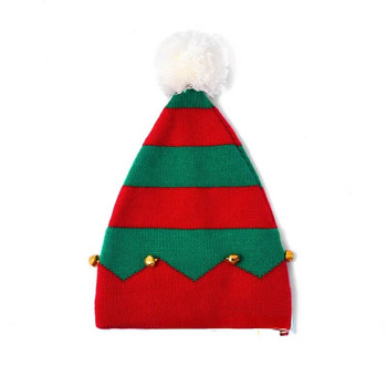 Детска коледна плетена шапка на елф с малки камбанки, контрастен цвят, вълнообразни ивици, Коледна топла плетена шапка, бебешки неща