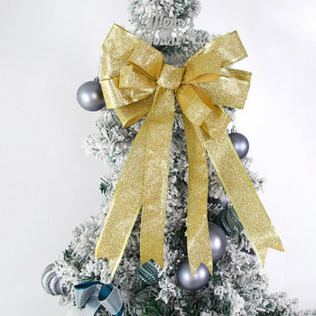 Χριστουγεννιάτικη κορδέλα παπιγιόν Μεγάλος φιόγκος DIY Διακόσμηση χριστουγεννιάτικου δέντρου Κρεμαστό Κρεμαστό στολίδια για Καλά Χριστουγεννιάτικα Πάρτυ