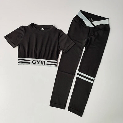 Bezšuvju Jogas Komplekts Fitnesa Sporta Komplekts Treniņa Apģērbs Sporta Komplekts Fitnesam Skriešanas Crop Augšējais legingi Sporta Kostīms