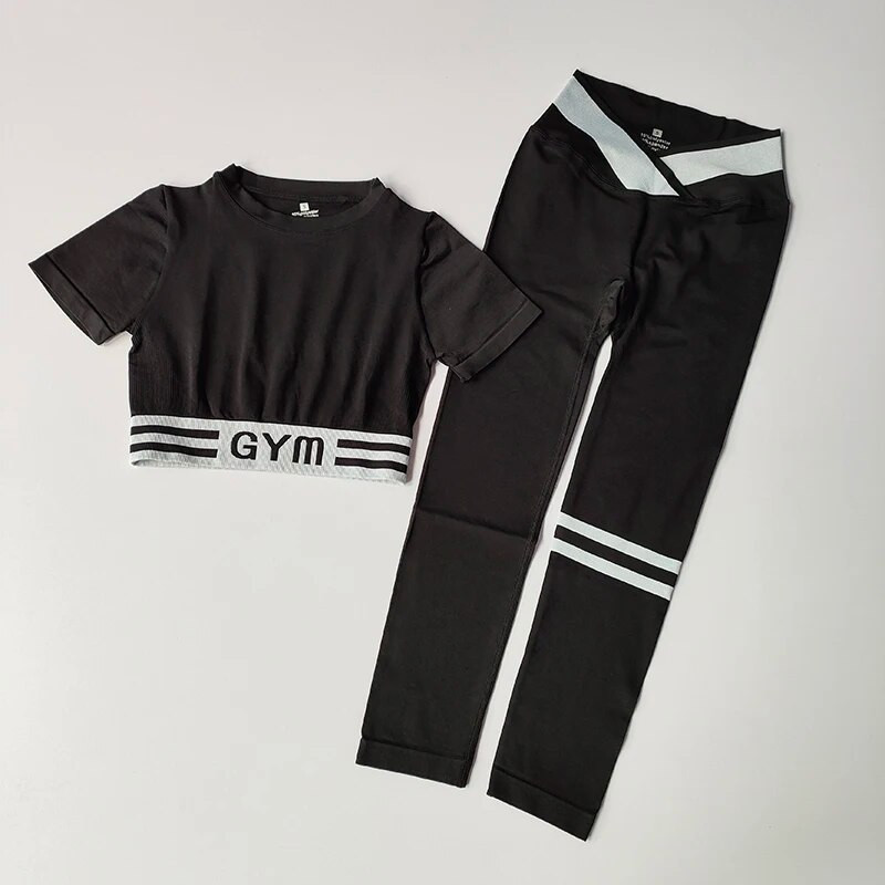 Bezšuvju Jogas Komplekts Fitnesa Sporta Komplekts Treniņa Apģērbs Sporta Komplekts Fitnesam Skriešanas Crop Augšējais legingi Sporta Kostīms