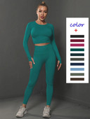 Спортен йога комплект Дамско спортно облекло за тренировка с висока талия Фитнес облекло Анцуг за бягане във фитнес зала Еластичен тънък костюм Плътен тънък комплект 2 бр.